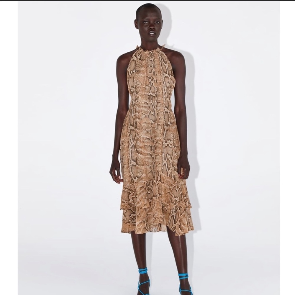 Zara snakeskin print halter midi dress NWT, Size Small